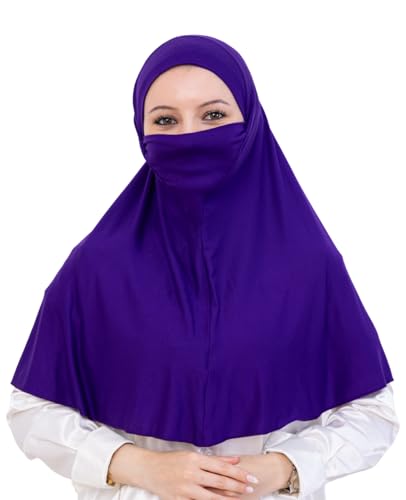 Prien Easy To Wear Hijab For Women, Muslim Instant Turban With Niqab, Islamic Clothes, Soft Scarf For Prayer, Abaya, Khimar - color: Purple