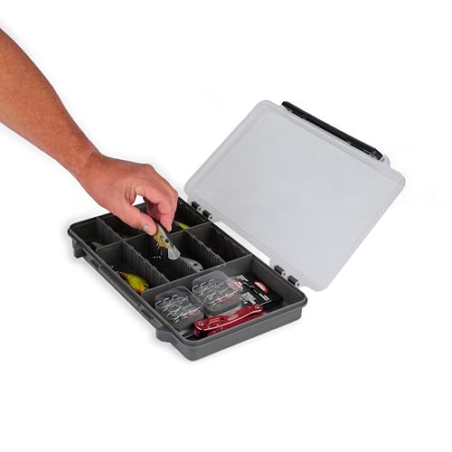 Plano StowAway 3700 50/50 Split Stow Tackle Box, with Corrosion-Preventive Rustricor, Single Latch Design, Transparent DuraView Lid, Stackable Storage for Fishing Bait, Lures and Gear - size: 3700 50/50 Split, style: New Model