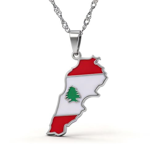 Fashion Stainless Steel Lebanon Map Pendant Flag Necklace - color: White