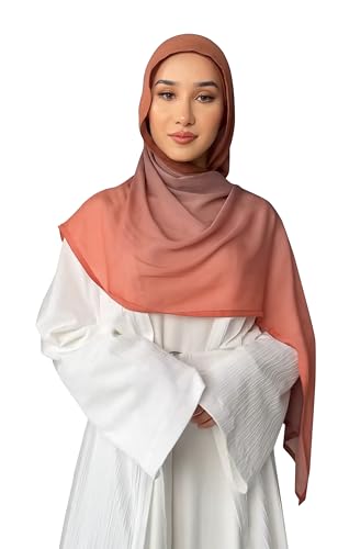 Txmout Ombre Modal Hijab Scarf for Women Muslim, Soft Lightweight Headscarf - color: Brown - Coral