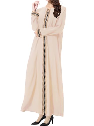 WSPLYSPJY Embroidered Abaya Muslim Dresses for Women Prayer Robe - color: Light Khaki, size: XX-Large