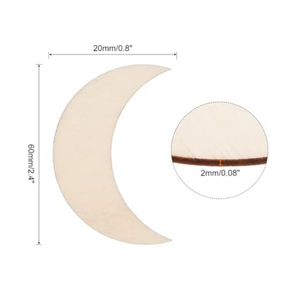 PATIKIL 2.4"x0.8" Wooden Moon, 10 Pack Unfinished Wood Moon Blank Wooden Cutouts Ornaments Natural Wood Pieces for Christmas Party Craft Projects - size: 2.4"x0.8"