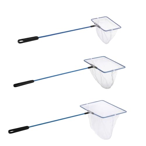 Lpraer 4in 5in 6in Aquarium Fish Net Green Fine Mesh Nylon Net Collection with 11" Long Handle Square Quick Catch Fish Net for Fish Tank - color: White-Blue, size: 3PCS 4，5，6"