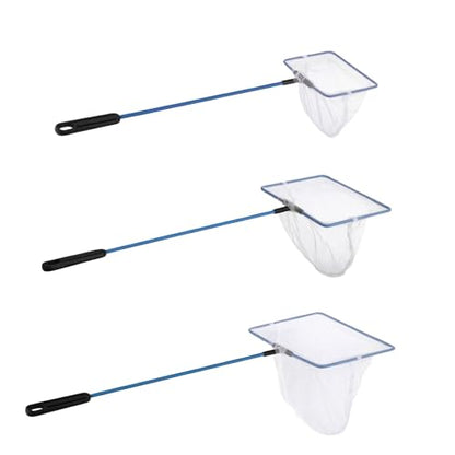 Lpraer 4in 5in 6in Aquarium Fish Net Green Fine Mesh Nylon Net Collection with 11" Long Handle Square Quick Catch Fish Net for Fish Tank - color: White-Blue, size: 3PCS 4，5，6"
