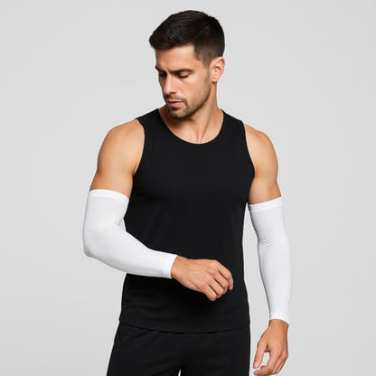 TZ Promise Women Men Sun UV Protection Arm Sleeves, Cooling Compression Arm Cover for Sports - color: White