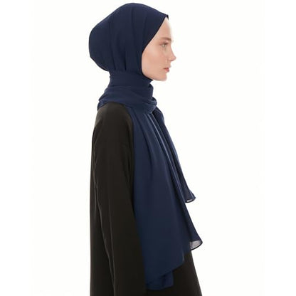 Premium Hijab Scarf for Women - Heavy Chiffon Hijab Muslim Headscarf Shawl - Soft Chiffon Scarf Muslim Headscarf Shawl - color: Navy Blue