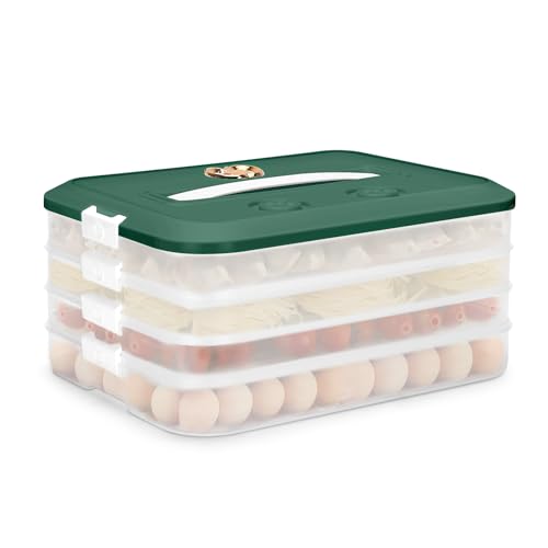 Food Storage Containers with Lids, Plastic Cookie Storage Containers Airtight, 4-Layer Stackable Food Containers Dumpling Storage Box, Green - color: Green