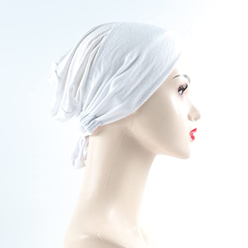 Jersey Hijab Muslim Elastic Band Ethnic Lace up Small Cap Tube Turban Soft Breathable Stretchy for Women - color: 03#_c