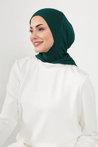 Aisha's Design Full Coverage%95 Cotton Bonnet for Women, Ready-to-Wear Hijab Bonnet Headscarf with Neck Coverage - color: Green