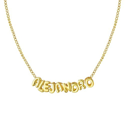 Ldurian Personalized Bubble Name Necklace, Tiny Name Plate Pendant Necklace, 14K Gold Plated Charm Cute Pre-made Jewelry for Women - size: 14 Alejandro