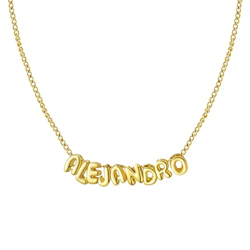 Ldurian Personalized Bubble Name Necklace, Tiny Name Plate Pendant Necklace, 14K Gold Plated Charm Cute Pre-made Jewelry for Women - size: 14 Alejandro