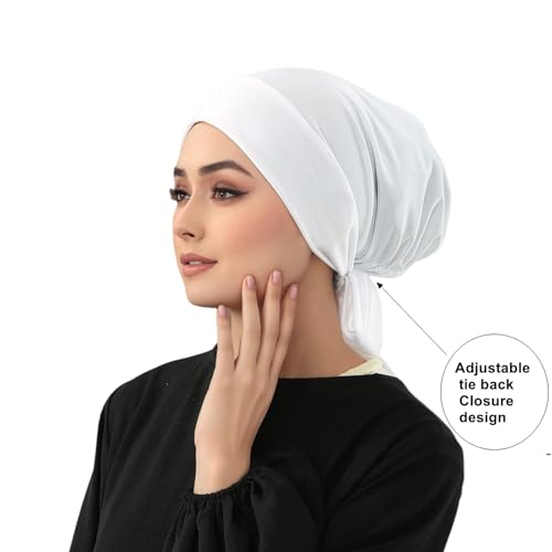 Instant Hijab Scarf Tie-Back Closure Cap Islamic Muslim Head Scarf Turban for Women - color: Black,white