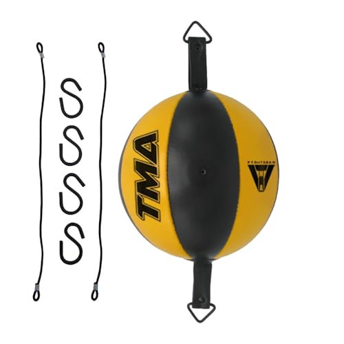 TMA Genuine Cow Hide Leather Double End Speed Ball Boxing Floor to Ceiling Punch Bag, Double End Bag, Double End Punching Bag, Boxing Ball, Punching Bag, Boxing Bag - color: Yellow