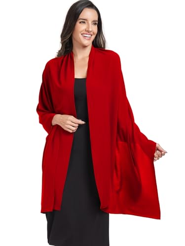 Chiffon Shawl and Wraps for Women Warm Scarves Wedding Evening Bridal Scarfs Pashmina Shawls - color: Red