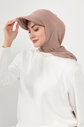 Aisha's Design Full Coverage Cotton Bonnet Hijab with Visor Modest Underscarf Bonnet - color: Mink