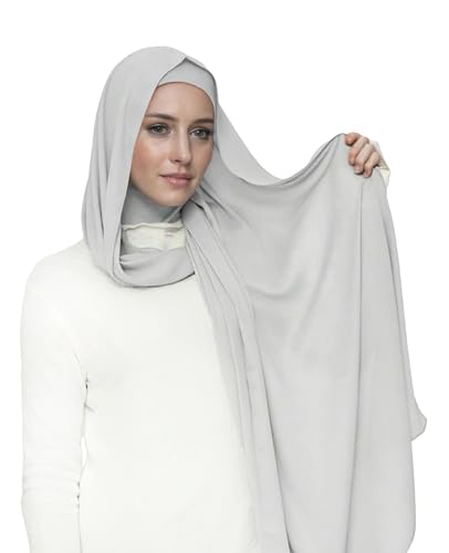 Lina & Lily Flowy Chiffon Instant Hijab Scarf Attached Jersey Ninja Undercap Full Coverage for Muslim Women - color: Light Gray