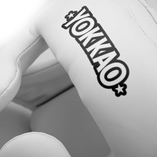 YOKKAO Premium Head Guard | Handmade Genuine Leather Headgear | Ideal for Muay Thai, Boxing, Kickboxing Sparring, Hard Training & Professional Competitions - color: White Training, size: Medium