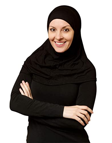 TheHijabStore.com Women's 2 Piece Amira Jersey Hijab - Soft Modal Stretch Head Scarf with Tube Under Scarf Cap - color: Black