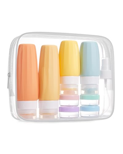 BAGSMART 18 Pack TSA Approved Travel Bottles for Toiletries, Leak Proof Silicone Travel Size Containers Bottles for Shampoo, Macaron - color: Macaron-3, style: 18 Pack Travel Bottle Set