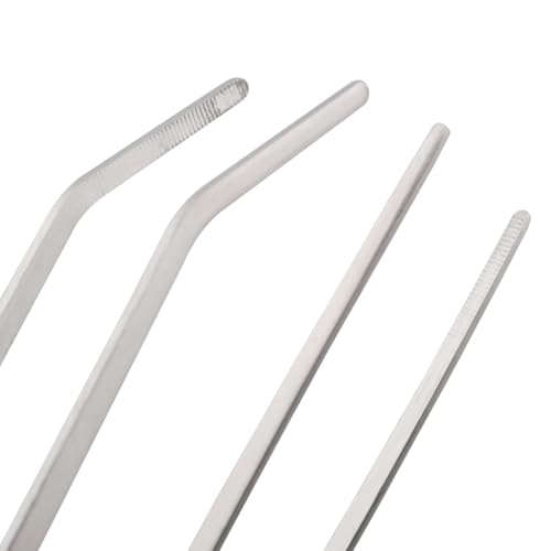 2PCS Aquatic Plant Clamp Tweezers Non-Slip Straight Elbow Clamp with Teeth 27cm Aquarium Tool Sand Flattener Stainless Steel Tweezers with Long Handle