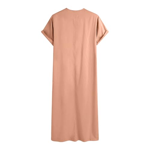 Muslim Thobe for Men Islamic Robe Kaftan Long Sleeve Jubba Arabic Gown Cotton Linen Loose Fit Ramadan A20 - color: Khaki, size: 4X-Large