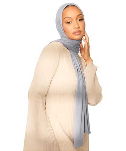Hijab Scarf for Women Soft Muslim Hijabs Head Wrap Scarves Fashion Long Hair Shawls Stretchy Muslin Headscarf - color: Light Gray Hijab Scarf for Women