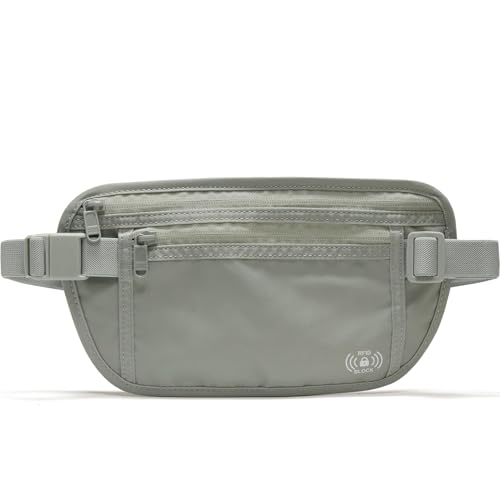 Pander RFID Blocking Travel Money Belt – Hidden Waist Pouch for Passport, Cash, Cards, Slim Belt Bag for Men and Women, Light Grey - color: Light Grey, size: 27 x 15 cm