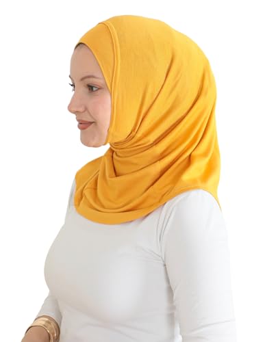 Prien Sport Instant Hijab For Women, Muslim Cotton Turban, Soft Head Scarf, Ready To Wear Hijabs Prayer Clothes, Islamic Wear - color: Deep Yellow