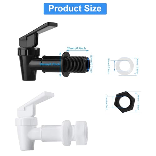OHOH 4 Sets Plastic Spigot, Replacement Cooler Faucet Water Bottle Jug | BPA-Free Water Jug Spout,Reusable Spigot Spout Water Beverage Lever Pour Dispenser Valve Crock Tap(2 Black and 2 White) - color: Black and White