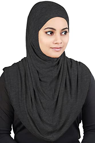 MyBatua Women's 2-Piece Al-Amira Hijab with Under Scarf/Cap/Bonnet in Soft Viscose Jersey, Ready to Wear HJ-129 - color: Dark Grey