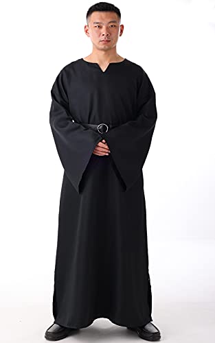 BLESSUME Medieval Wicca Pagan Ritual Robe with Belt - color: Black, size: Small