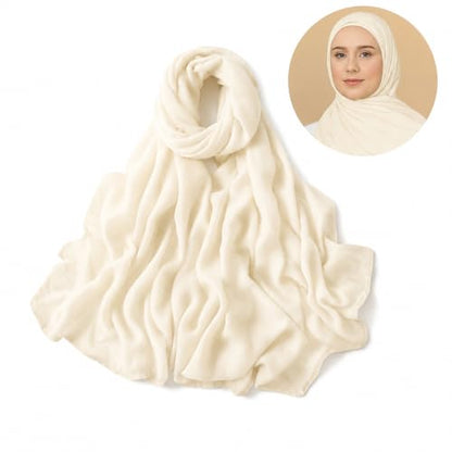 Premium Breathable Modal Cotton Hijab for Women, Lightweight, Non-Slip, Soft & Elegant Scarf for Everyday Wear - color: Vanilla Cream