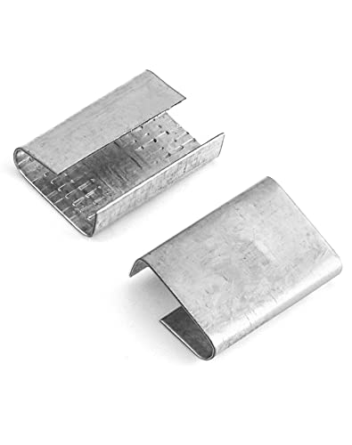 QWORK Seals for 5/8" Strap Width Steel Strapping, 500 Pcs Metal Clips for Firmly Securing Packaging and Pallet Banding, Fix Large and Medium-Sized Loads for Storage and Transportation