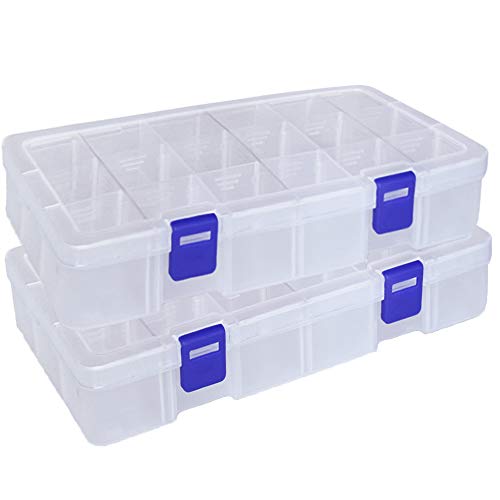 Qualsen Bead Organizer Box with Adjustable Dividers, 18 Girds, 2 Pack | Plastic Organizer Box with Dividers, Ideal as a Tackle Boxs for Beads, Jewelry, Crafts, Screws, Small Parts and More - size: 18 Gird-2pcs