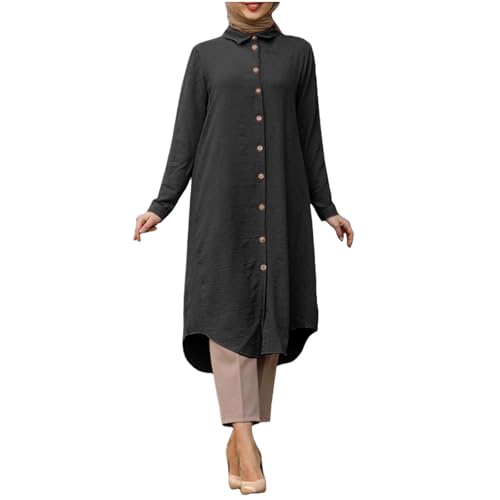 Muslim Prayer Dress for Women Long Sleeve Button Dwon Dresses Abayas Solid Color Loose Fit Kaftan Robe 2025 - color: Black-b, size: X-Large