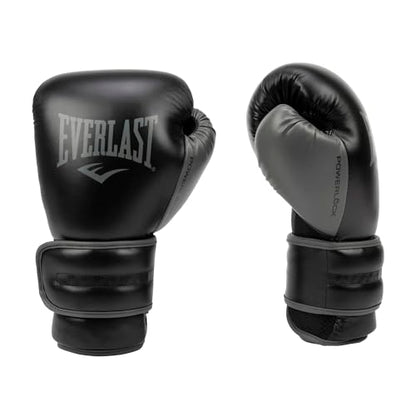 Everlast Powerlock 2 Hook & Loop Boxing Gloves | Fight Training Gloves | Hook and Loop with Durable Hand & Wrist Support | Heavy Bag & Fitness Training - color: Black / Gray, size: 14 oz