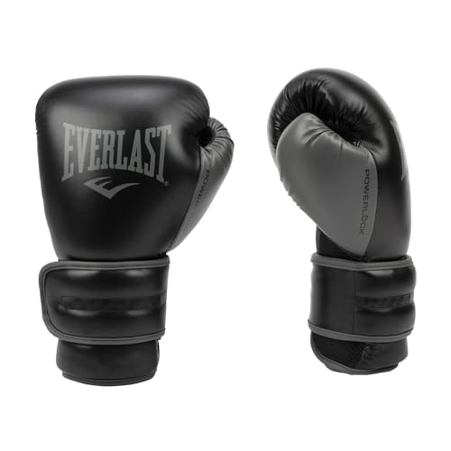Everlast Powerlock 2 Hook & Loop Boxing Gloves | Fight Training Gloves | Hook and Loop with Durable Hand & Wrist Support | Heavy Bag & Fitness Training - color: Black / Gray, size: 12 oz
