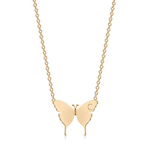 MEVECCO Dainty Polished Butterfly Initial Necklace for Women - style: C