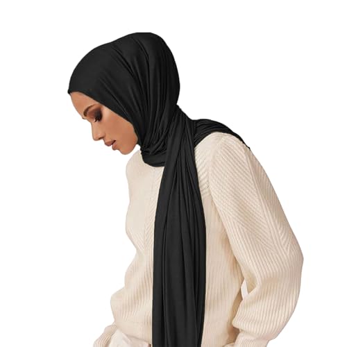 Pre-sewn Instant Hijab Non-slip Scarf for Women Modal Jersey Head Scarf Wrap for Women - color: Black2