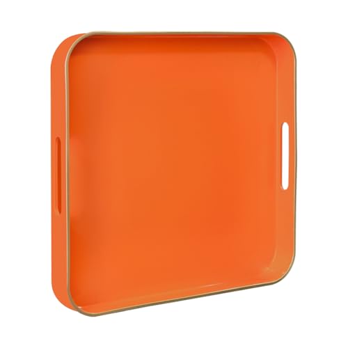 MAONAME 13" Orange Decorative Tray, Serving Tray with Metal Handles, Square Plastic Trays for Ottoman, Modern Coffee Table Trays for Living Room, Bathroom - color: Orange, size: 13" x 13" x 1.6"
