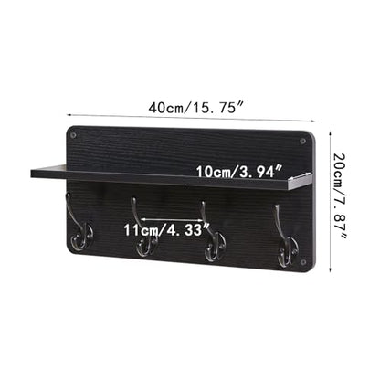YMYNY 31.5" Coat Rack Wall Mount with Shelf and 8 Hooks, Black, HWS006B-2 | 2 Pack Coat Hooks Key Holder Wall Mount, Wood Wall Mounted Coat Rack with Wall Hooks for Hanging, Towel Hooks for Bathroom - color: Black