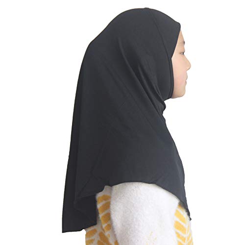 Girls Hijab Muslim Scarf for Kids – Ready to Wear, Solid Color, Soft & Breathable Daily Headwear for Ages 6-11 - color: Black
