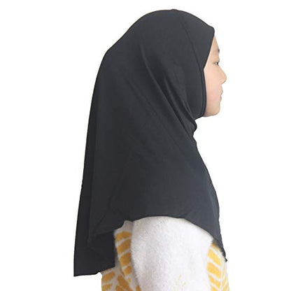 Girls Hijab Muslim Scarf for Kids – Ready to Wear, Solid Color, Soft & Breathable Daily Headwear for Ages 6-11 - color: Black