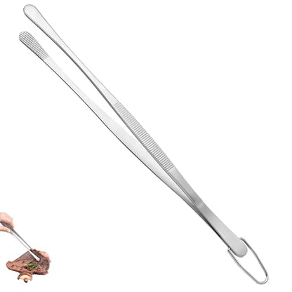 U-Taste 12in Long Kitchen Cooking Tweezer: 18/8 Stainless Steel Food-Grade Metal Food Tong, Flexible Pinching, Seamless-Welding, Sturdy and Non-Slip for Serving, Grilling, Frying, Baking (Round Tip) - size: 12in (round tip)