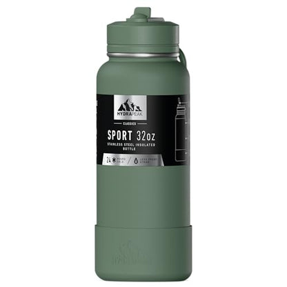 Hydrapeak 32oz Sport Insulated Water Bottle with Straw Lid, Leak & Spill Proof, Keeps Drinks Cold for 24 Hours, Hot for 12 Hours, Premium Stainless Steel Water Bottles (32oz, Sage Leaf) - color: Sage Leaf