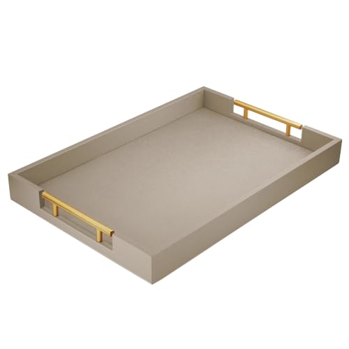 ATZYmolin 17"x12" Leather Serving Tray, Gold Handle Vanity Platter, Grey - color: Gray, size: 17" x 12" x 1.8"