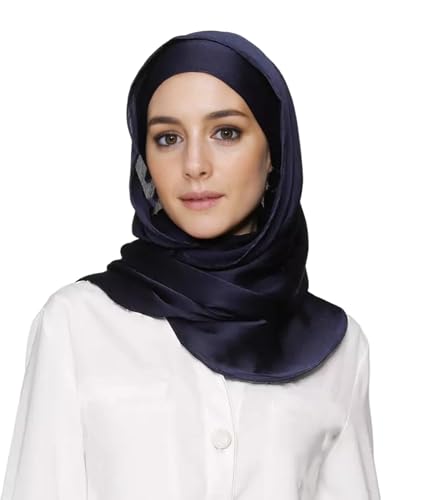 Lina & Lily Premium Crinkled Satin Hijab Head Scarf Shawl for Muslim Women - color: Navy Blue