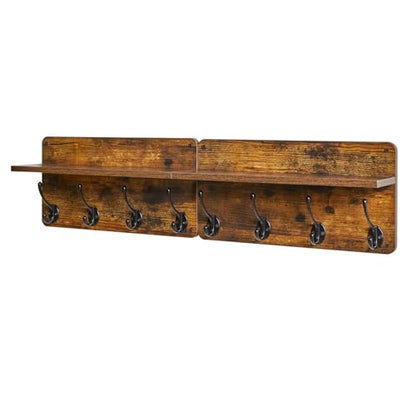 31.5" Coat Rack Wall Mount with Shelf and 8 Hooks, Rustic Brown, HWS006H-2 | 2 Pack Coat Hooks Key Holder Wall Mount, Wood Wall Mounted Coat Rack with Wall Hooks for Hanging, Towel Hooks for Bathroom - color: Rustic Brown