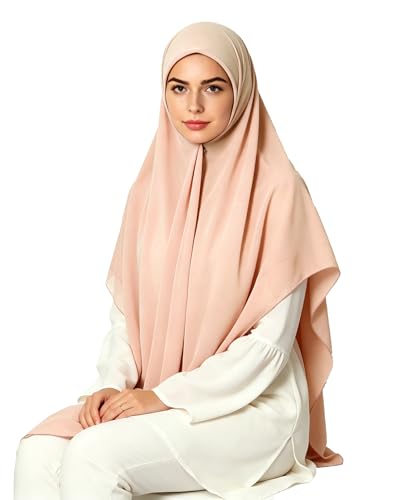 Lina & Lily Premium Chiffon Hijab Head Scarf Shawl Wrap for Muslim Women Square 58'' x 58'' - color: Peach
