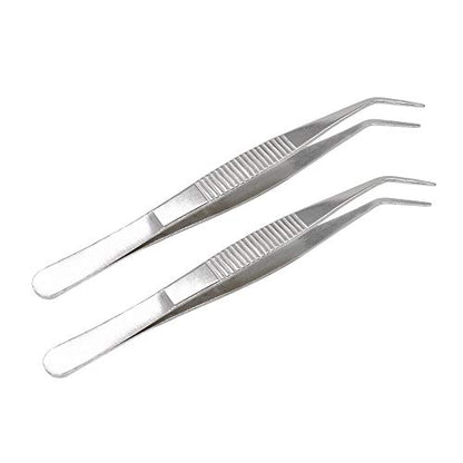 5 Inch Stainless Steel Tweezers with Curved Serrated Tip Multipurpose Forceps for Craft Repairing 2 Pack - size: 5 Inch